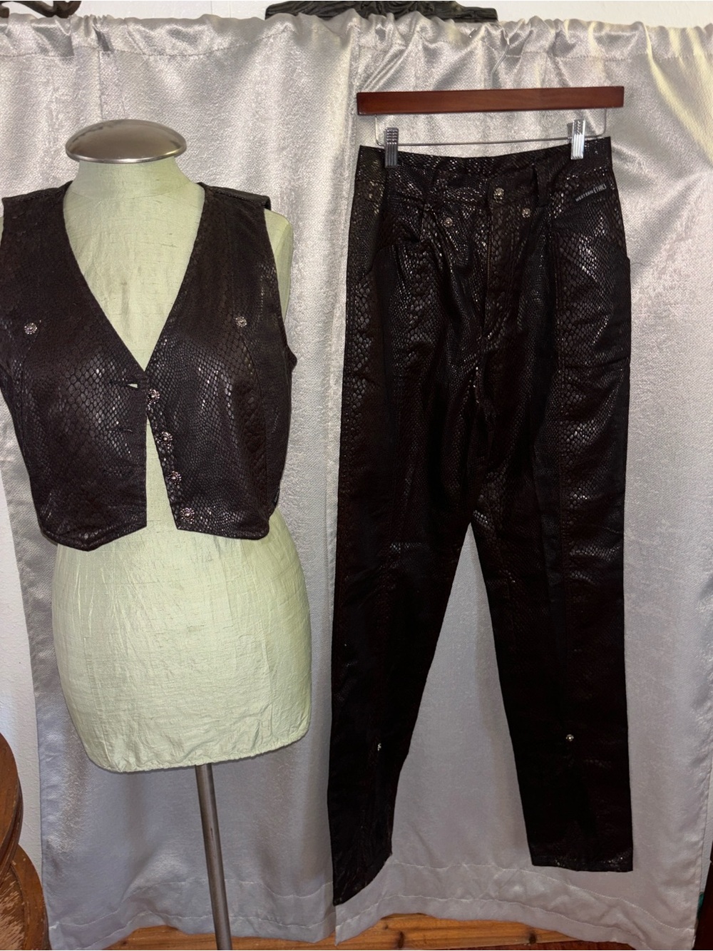 Straight Leg Faux-Snakeskin Jeans in Brown